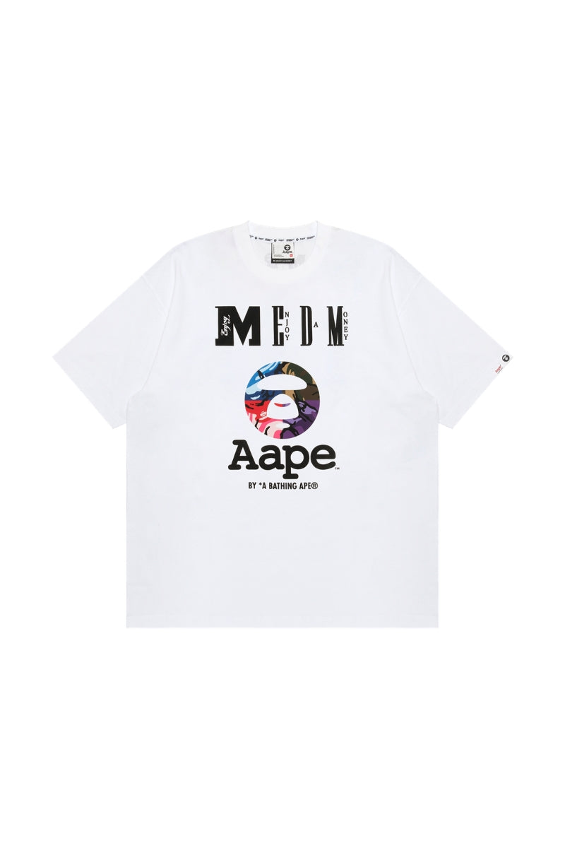 MEDM × AAPE Collab Contrast Print Knit Couple Crew Tee
