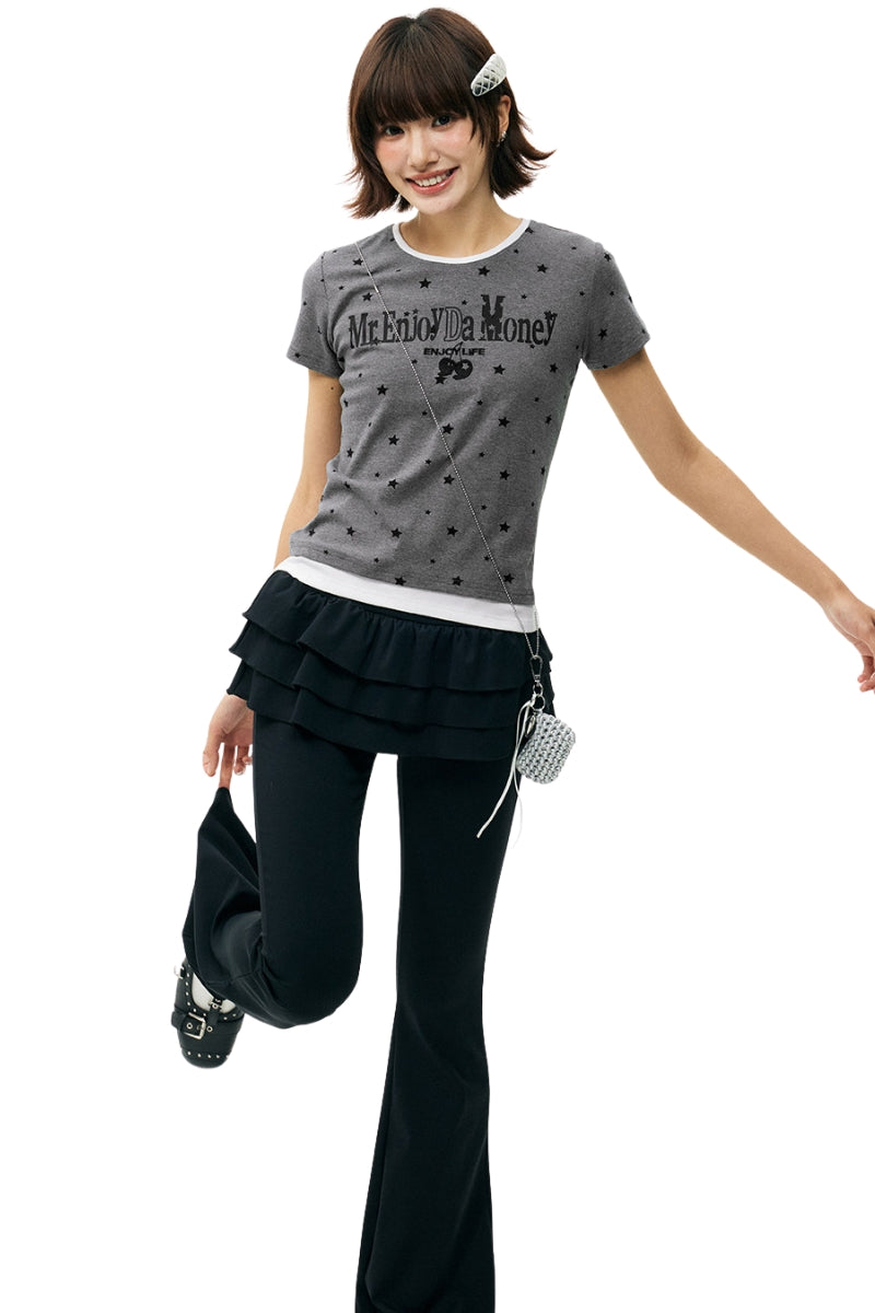 MEDM Fake Two-piece Star Polka Dot Women Tee
