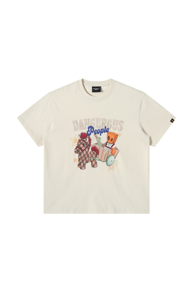 DangerousPeople｜Fairy‑Tale Plush Carriage Print Cotton T‑Shirt
