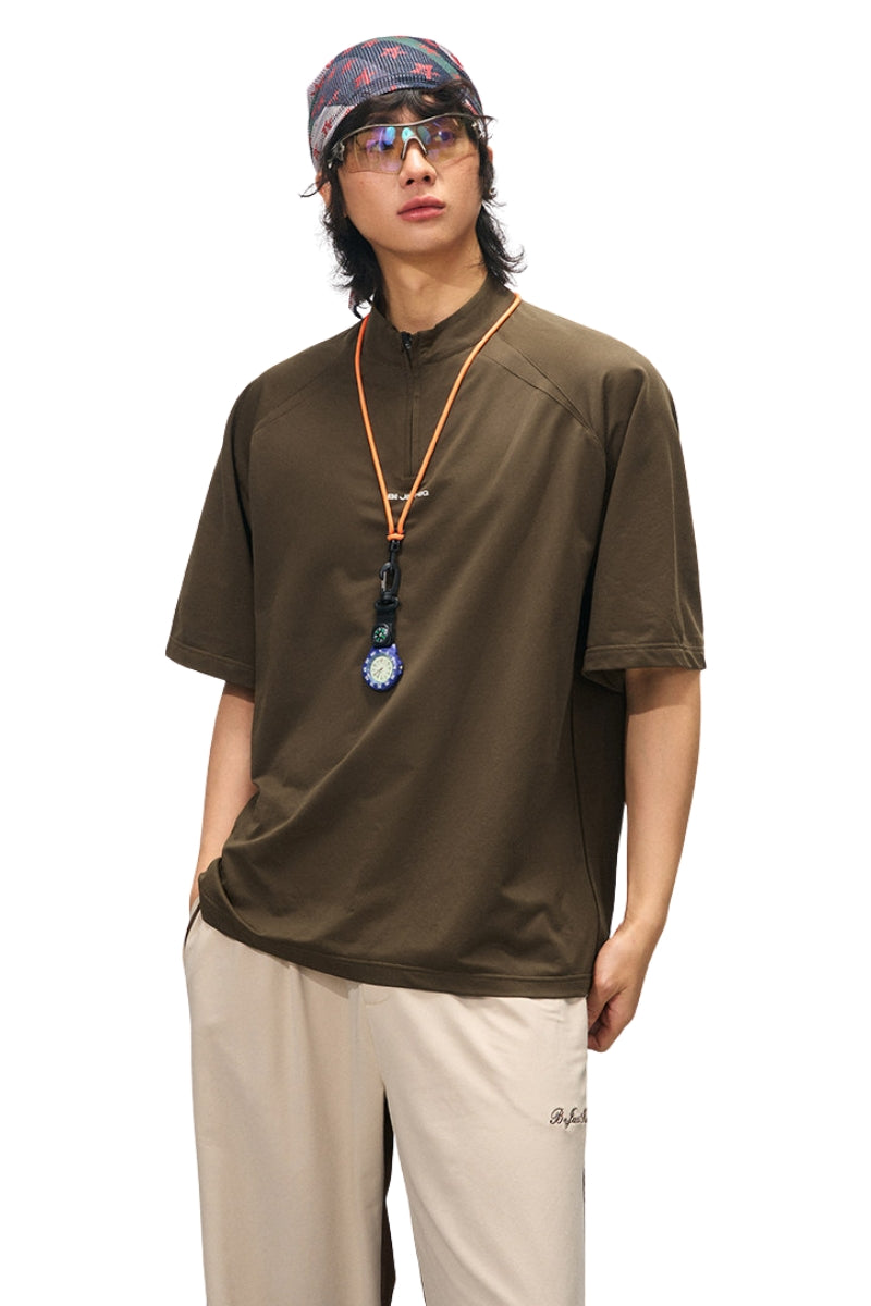 BJHG Men Stand‑Collar Short Sleeve Polo Summer American Casual Quick Dry Top