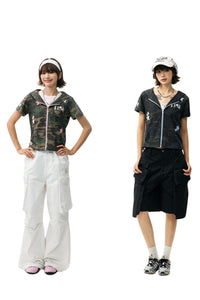 MEDM Camo Star Zip Short Sleeve Hoodie Women