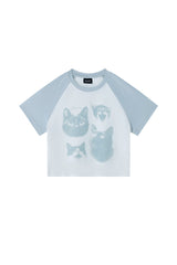 BJHG Women's Vintage Cat Print Crop Tee