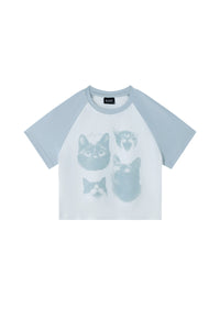 BJHG Women's Vintage Cat Print Crop Tee