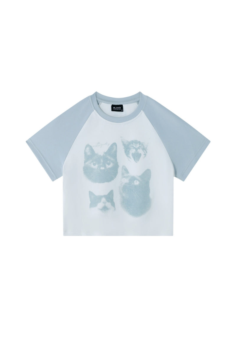 BJHG Women's Vintage Cat Print Crop Tee
