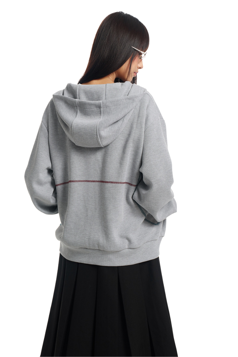 Dangerouspeople | Waffle Knit Contrast Stitch Zip Hoodie