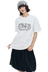 MEDM Pearl Beaded Star Patch Logo Couple Tee