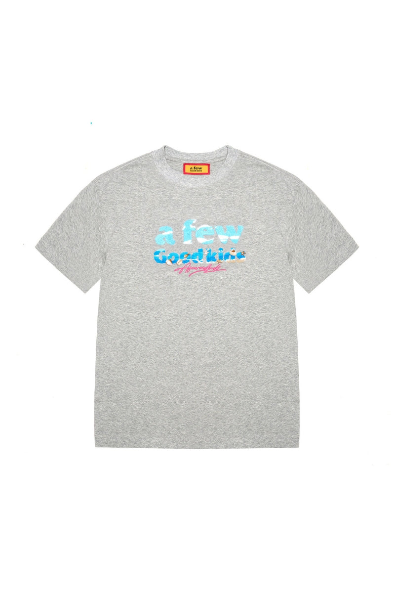 AFGK | Beach Towel Embroidery Shell Tee, Unisex Casual Couple T-Shirt
