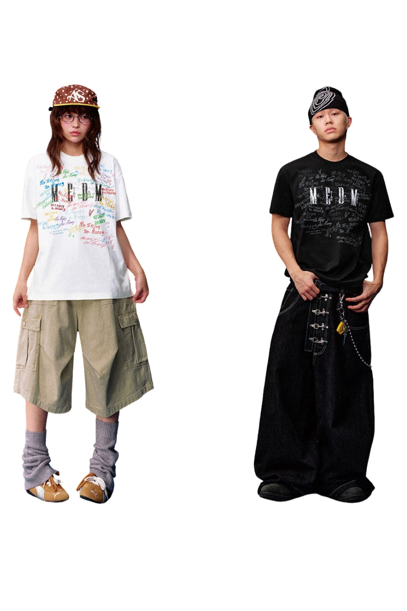 MEDM Graffiti Print UPF40+ Sun Protection American Street Couple Tee