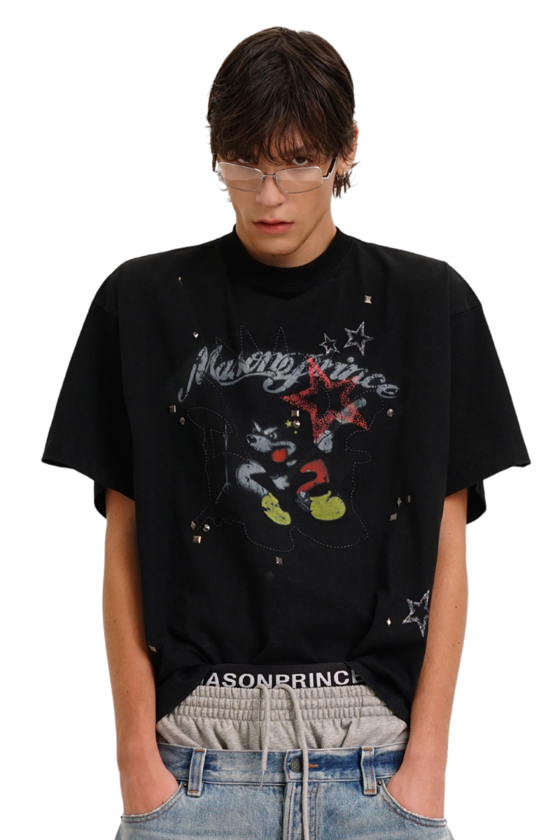 Masonprince  New Year Unfinished Parody Bear Double-Style Reversed Short-Sleeve T-Shirt