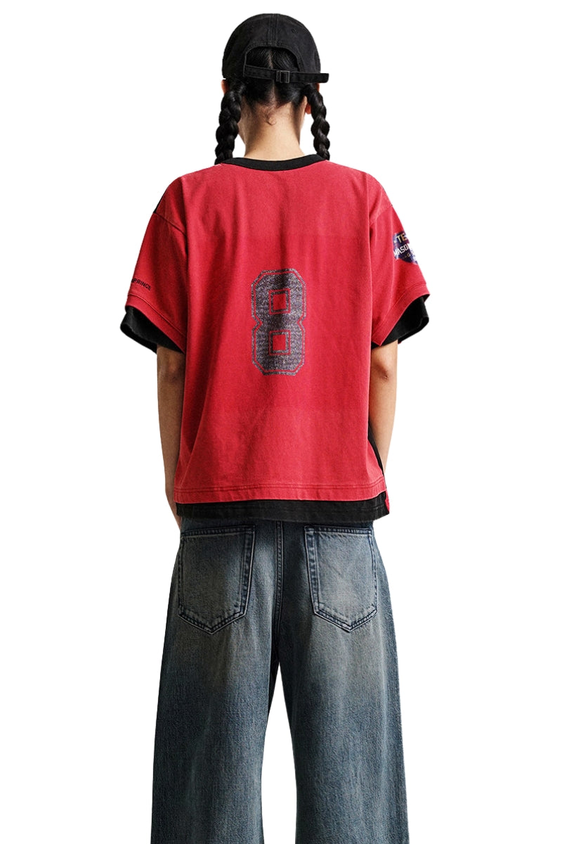 MASONPRINCE Retro Patchwork Print Color Block Tee