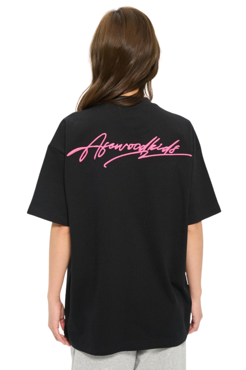 AFGK | Script Embroidery Tee, American Relaxed Unisex Loose T-Shirt