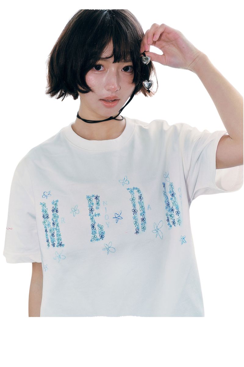 MEDM × YUY Jade Blue Floral Back Graphic Crew Neck Tee