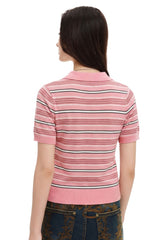 MEDM Women's Floral Stripe Knit Short Sleeve Polo Shirt