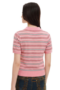 MEDM Women's Floral Stripe Knit Short Sleeve Polo Shirt