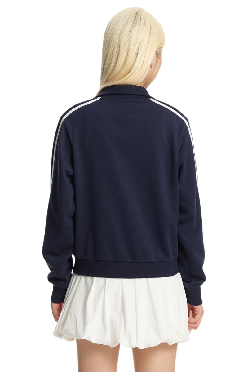 Dangerouspeople｜Retro Sporty Stand Collar Webbing Zip Sweatshirt