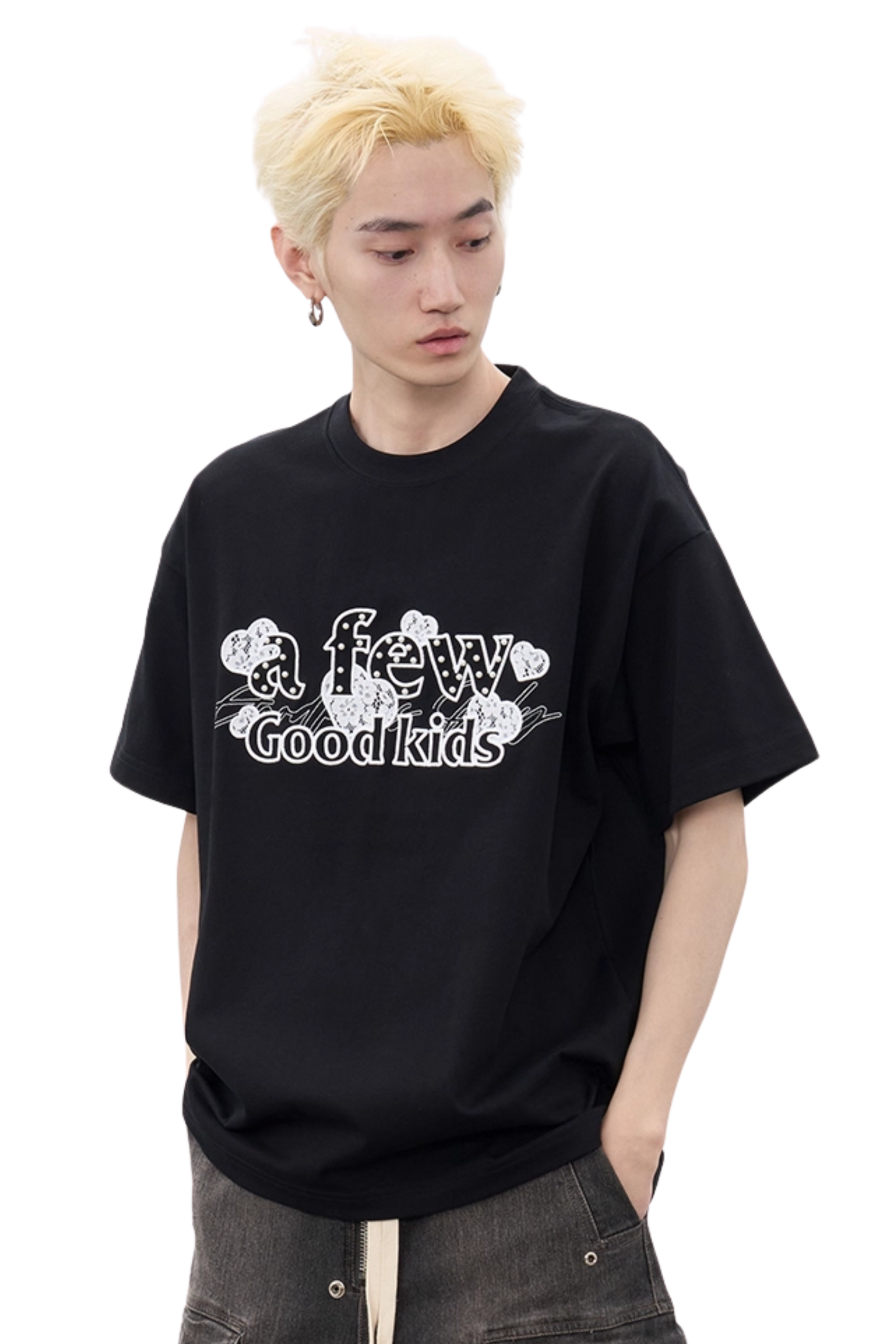 AFGK Lace Embroidery Pearl Stone Tee