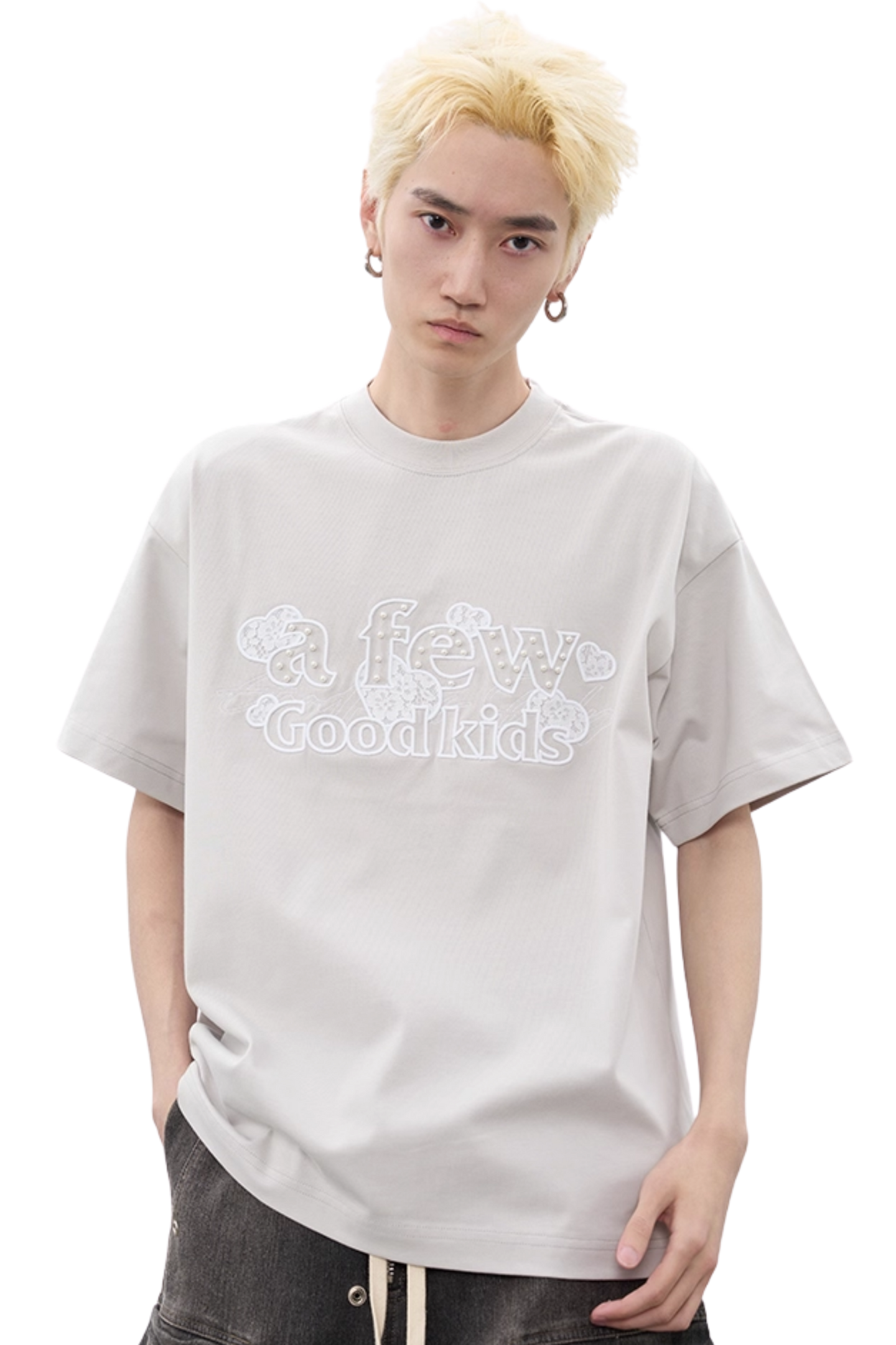 AFGK Lace Embroidery Pearl Stone Tee