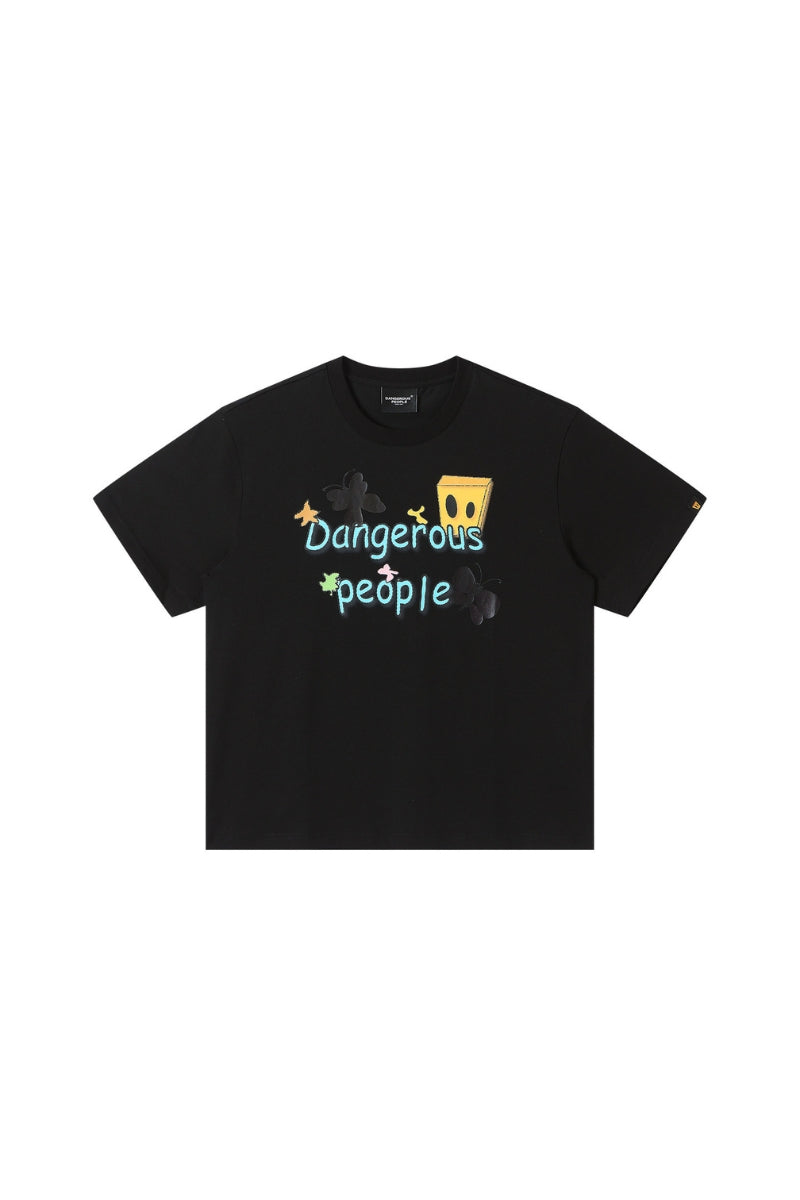 Dangerouspeople DSP Butterfly Paper‑Bag Man Print Cotton Drop‑Shoulder Tee