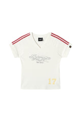 DangerousPeople｜V‑Neck Letter Print Vintage Jersey‑Style Cool‑Touch T‑Shirt