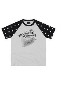 MEDM Washed Strawberry Print Raglan Polka Dot Heart T-shirt