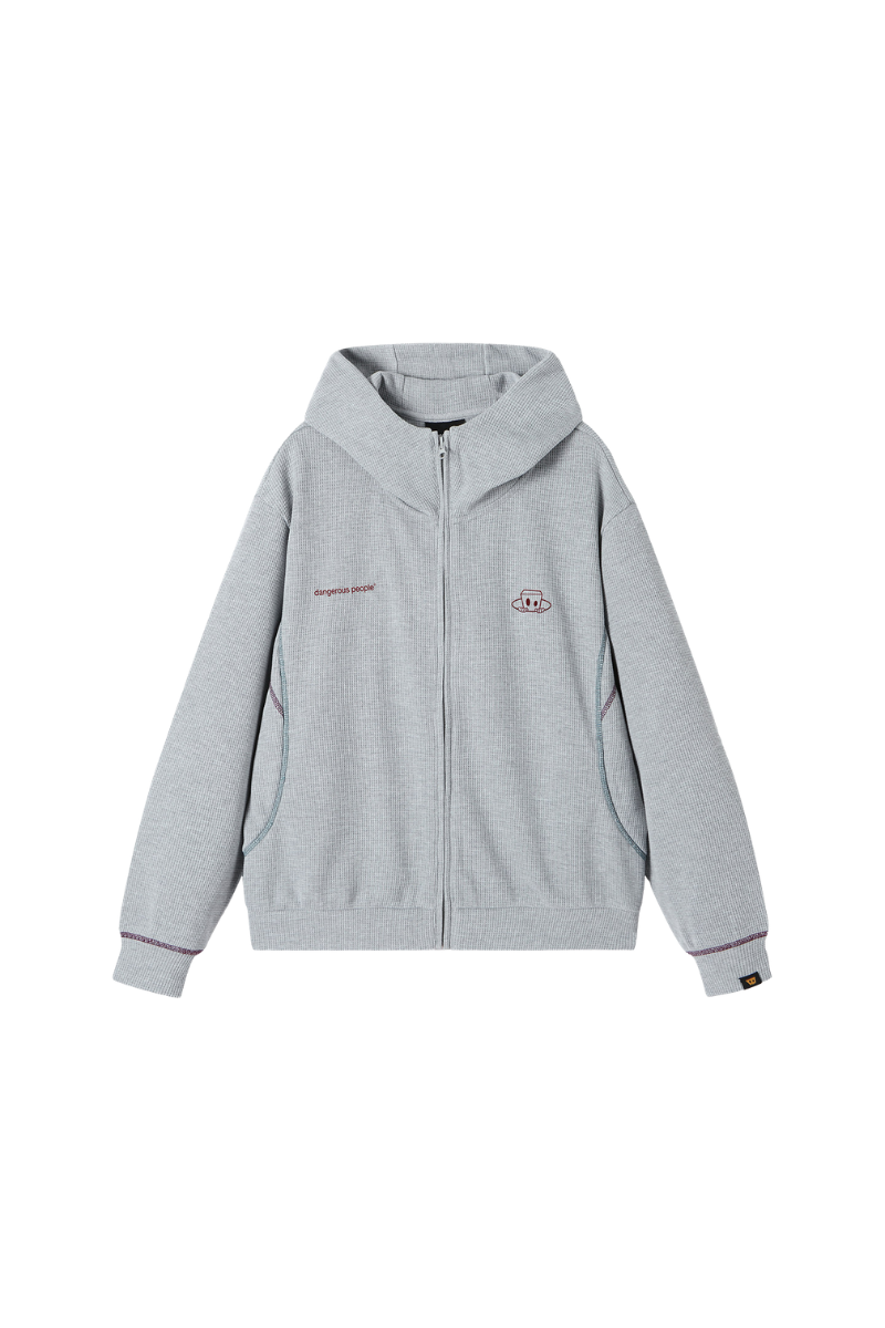 Dangerouspeople | Waffle Knit Contrast Stitch Zip Hoodie