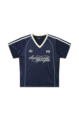 DangerousPeople DSP Color‑Block V‑Neck Letter Print Retro Sport Women Casual T‑Shirt