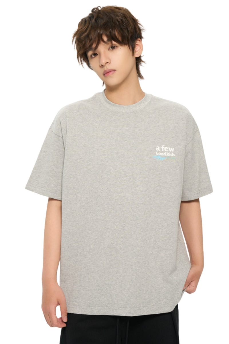 AFGK | Script Embroidery Tee, American Relaxed Unisex Loose T-Shirt
