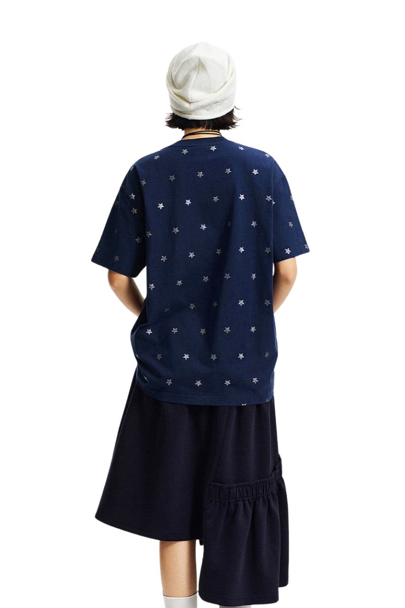MEDM Glitter Star Double-Layer Short-Sleeve Top