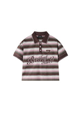 BJHG Summer Retro Women T‑Shirt Striped Collared Color‑Block Polo Casual Fashion Top