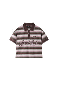 BJHG Summer Retro Women T‑Shirt Striped Collared Color‑Block Polo Casual Fashion Top