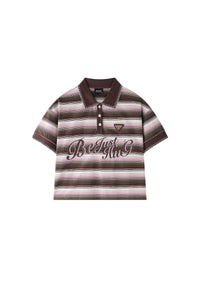 BJHG Summer Retro Women T‑Shirt Striped Collared Color‑Block Polo Casual Fashion Top