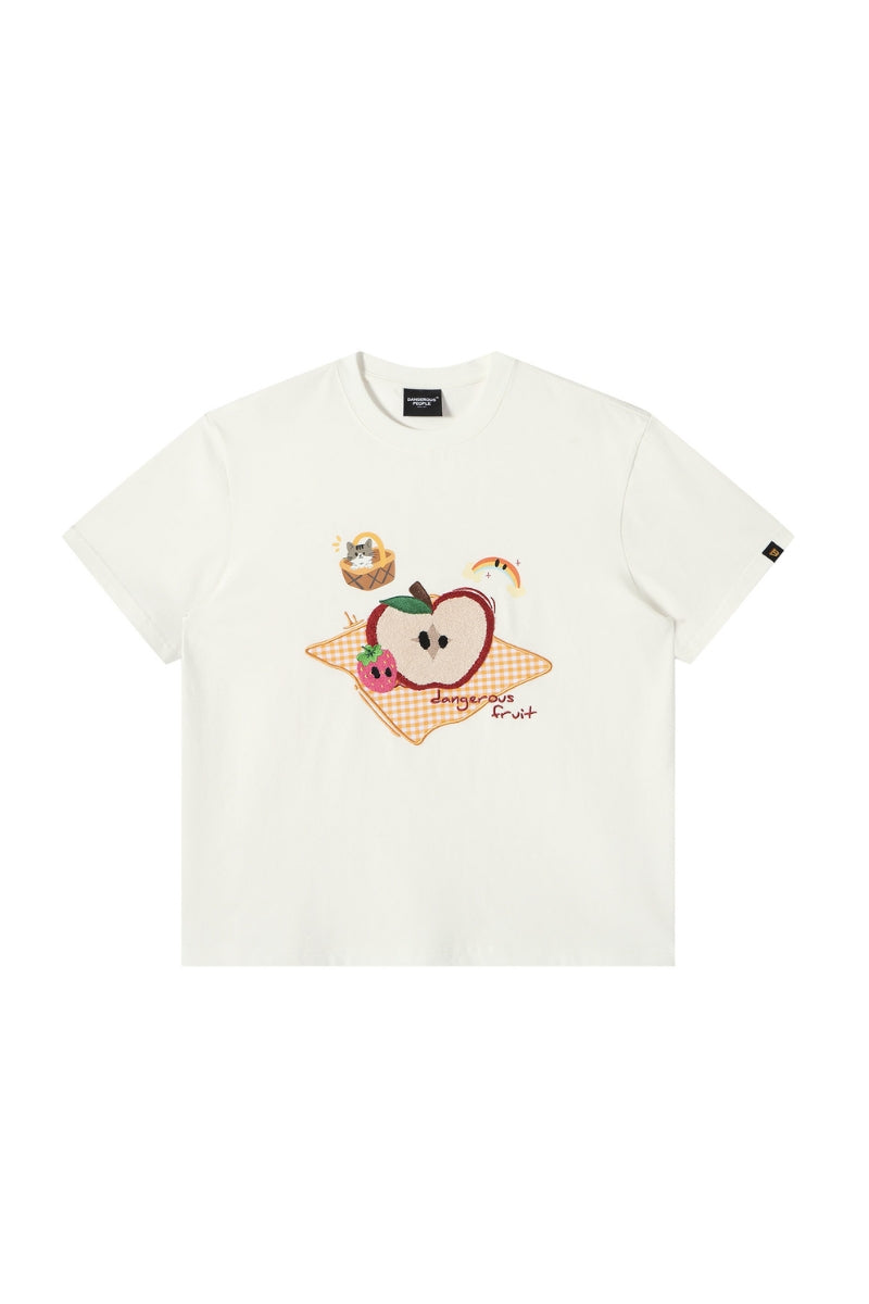 Dangerouspeople DSP Fun Picnic Fruit Patch Towel‑Embroidery Crewneck Tee