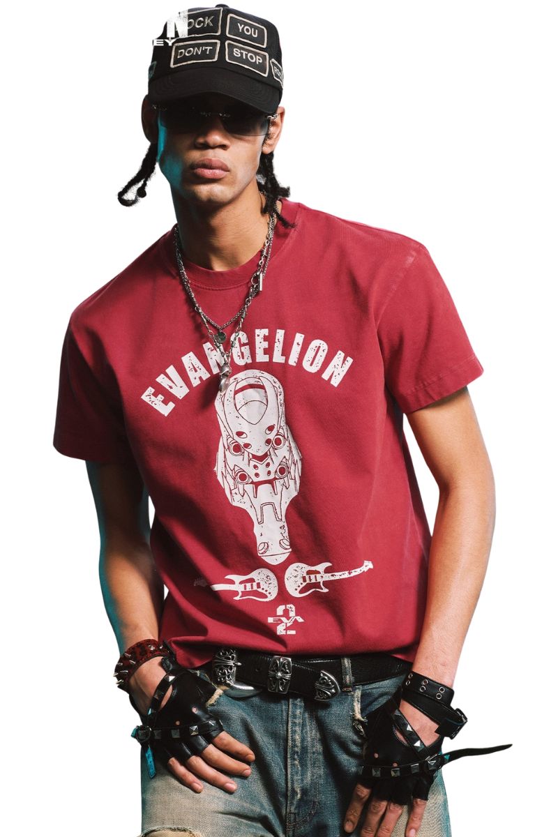 MEDM x EVA NEVER END Distressed Washed Eva Unit Loose Crew Neck Tee