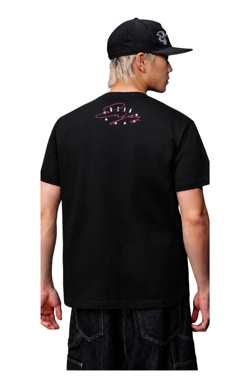 MEDM 3D Logo Embroidery Contrast Color Cooling Crew Neck Tee