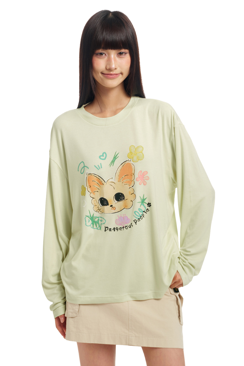 Dangerouspeople | Cat Floral Print Drop Shoulder Tee