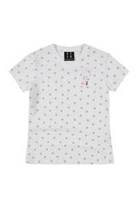MEDM Cropped V-neck Puppy Paw All Over Print Women's Slim Tee