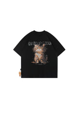 BJHG No‑Spoil Series Cat Print True‑Shoulder Fitted Tee Unisex Summer Couple Top