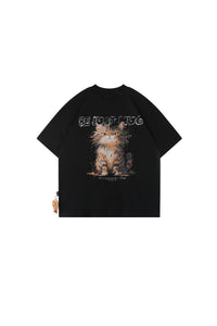 BJHG No‑Spoil Series Cat Print True‑Shoulder Fitted Tee Unisex Summer Couple Top