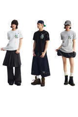 MEDM 3D Butterfly Magnolia Embroidered Oversized Couple Crew Neck T-Shirt
