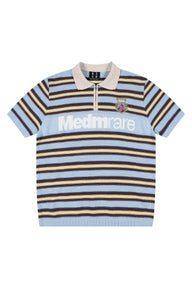 MEDM Striped Zip Polo Contrast Embroidery Couple Tee