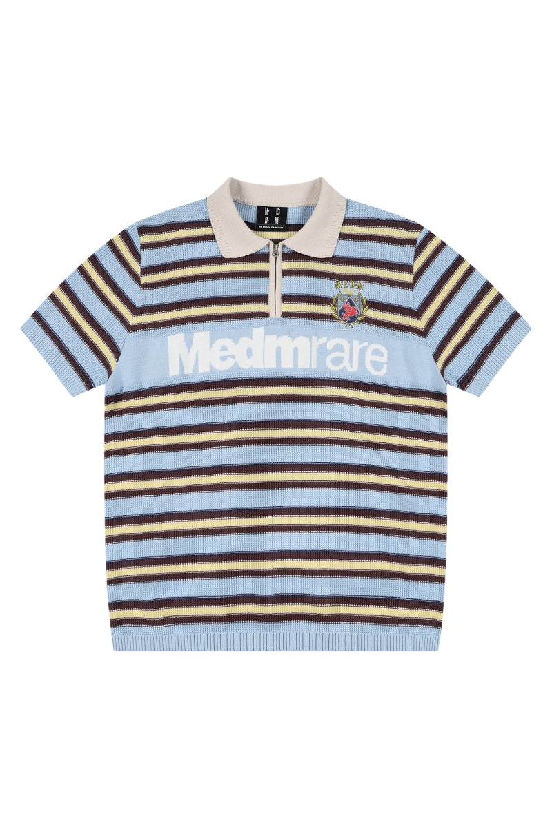 MEDM Striped Zip Polo Contrast Embroidery Couple Tee
