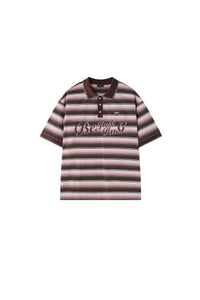BJHG Summer Couple Polo Shirt Preppy Striped Collared Short‑Sleeve Casual Top