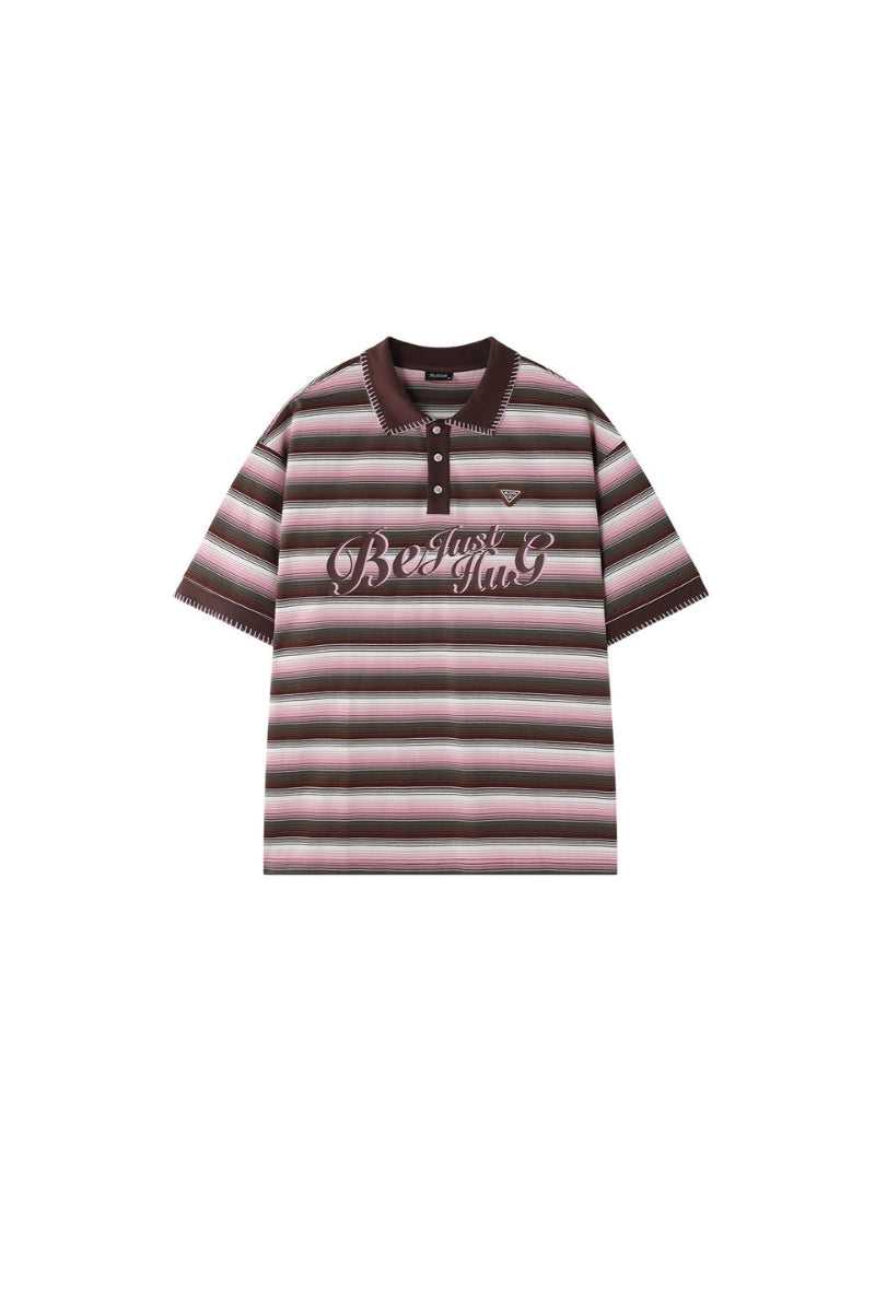 BJHG Summer Couple Polo Shirt Preppy Striped Collared Short‑Sleeve Casual Top