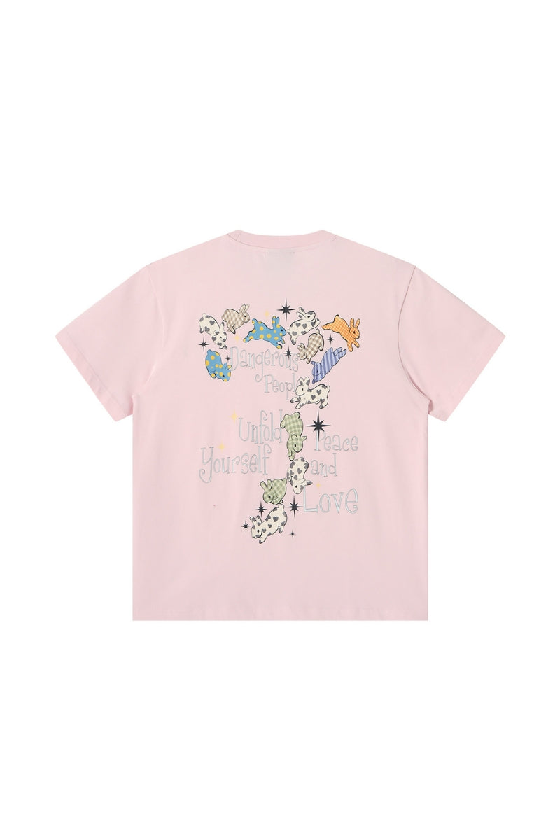 Dangerouspeople DSP Fairytale Plush Rabbit Print Loose Couple Tee