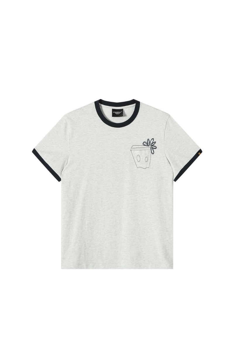 DangerousPeople DSP Color‑Block Paper‑Bag Head Pocket Loose Drop‑Shoulder Cool‑Touch T‑Shirt