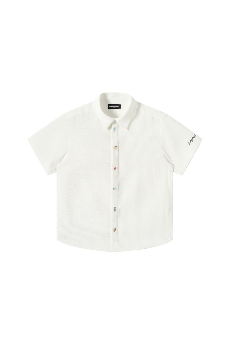 Dangerouspeople DSP Waffle‑Knit Puzzle Dessert Embroidered Casual Open Shirt