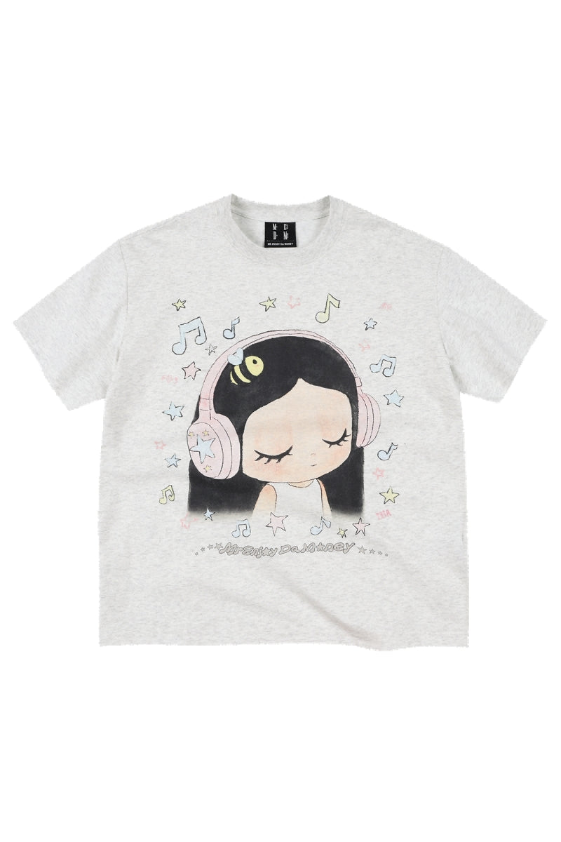 MEDM x Iria Mailbox Enjoy Music Logo Print Relaxed Slim Short Sleeve T-Shirt