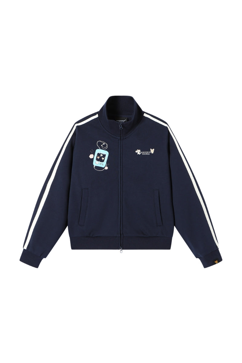 Dangerouspeople｜Retro Sporty Stand Collar Webbing Zip Sweatshirt