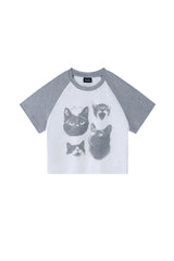 BJHG Women's Vintage Cat Print Crop Tee