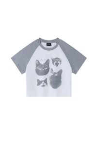 BJHG Women's Vintage Cat Print Crop Tee